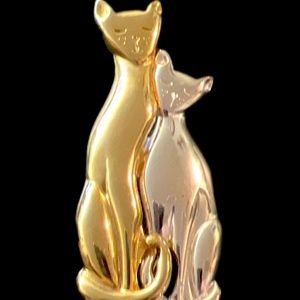 Cat-Kitten Mother Pin/Brooch Vintage Gold and Silver Tone 2.5"H
